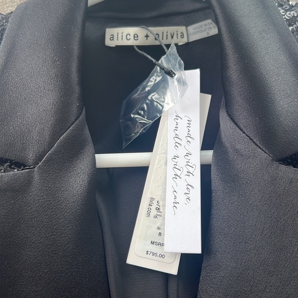 Alice + Olivia Sequins Dressy Blazer NWT Satin: lining, lapel buttons, sleeve. - Picture 6 of 8
